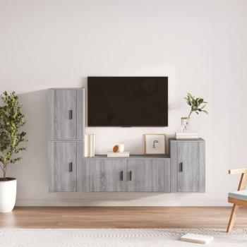vidaXL Set de muebles de TV 4 piezas madera contrachapada gris Sonoma, Mueble de salón, Mesa de TV, Mueble tele