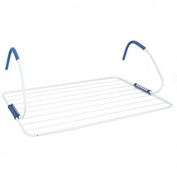 Tendedero Metálico para Balcón o Ventana - 105 x 55 x 23 cm - Colgador con Longitud de Tendido de 10m - Color Blanco y Azul