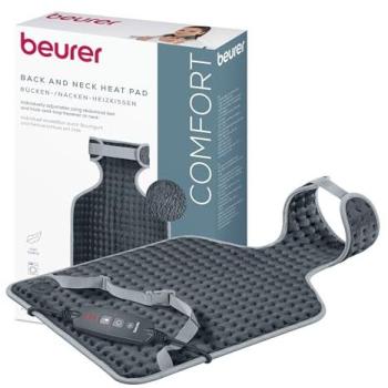 Almohadilla eléctrica Beurer HK 64 Grey, térmica para espalda y cuello, con rápido calentamiento, desconexión automática, 3 niveles de temperatura y lavable (62 x 42 cm)
