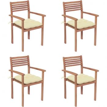Teak Wood Garden Chairs Set of 4 with Cream Cushions