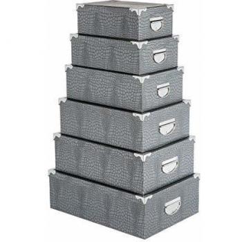 Conjunto de 6 cajas de almacenamiento efecto cocodrilo con esquinas metálicas - 5five