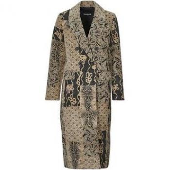 Abrigo de mujer Desigual Niza, largo, beige, multicolor, corte regular, talla XL