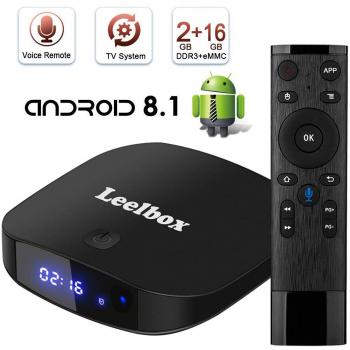 TV Box Android TV Sistema 8.1 - Leelbox Smart TV Box con Mando Inteligente, 2GB RAM & 16GB ROM, widevine L1, 4K*2K UHD H.265, USB*2, WiFi Media Player, Android Set-Top Box