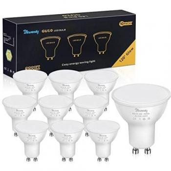 Bombillas LED GU10, 5W Equivalente 40W Halógena, 3000K Blanco Cálido Bombilla 450LM, Ángulo de haz de 120° No Regulable Lámpara LED GU10 Luz Calido, 10 Unidades