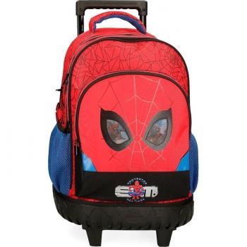Mochila Infantil Marvel Spiderman Protector con Ruedas, 32 cm x 45 cm x 21 cm, Dos Compartimentos, Fabricada en Poliéster, Color Rojo