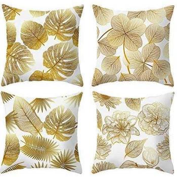 ARNTY Fundas de Cojines 45x45cm, 4 Fundas Cojines Decorativos para Sofa Terciopelo Sencillo y Decorativo Cojines Hojas para Sofá Camas Dormitorio Coche