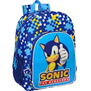 Mochila Escolar Adaptable a Carro Sonic Speed 33cm Safta Azul 33x42x14 cm
