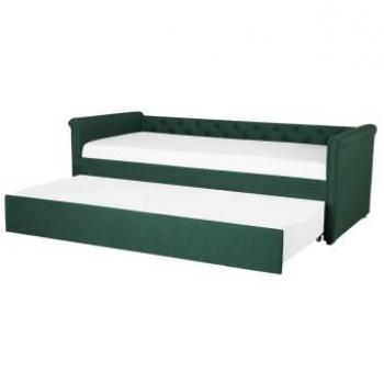 Cama nido tapizada verde oscuro 80x200 cm con somier y cabecero acolchado para niños Beliani Libourne