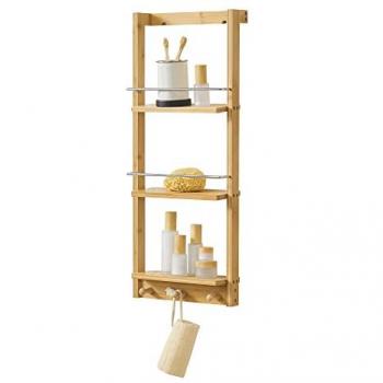 Estantería de Bambú para Baño Lidingö 29x10x70 cm con 3 Estantes y 3 Ganchos