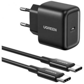 Cargador de pared USB-C 25W + cable USB-C a USB-C de 2m negro