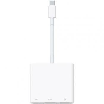 Apple Adaptador multipuerto de USB-C a AV Digital - Hub de interfaz USB Tipo C, color blanco, permite conectar un dispositivo USB-C a HDMI y otros puertos, compatible con video 4K, carga simultánea y transferencia de datos