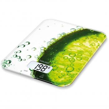 Beurer KS19FRESH Balanza de Cocina Digital, Capacidad 5 kg, Precisión 1 g, Superficie de Vidrio, Función TARA, Diseño Fresh Green