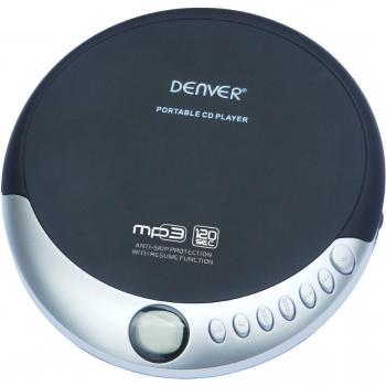 Reproductor de CD Portátil Denver DMP-389 con Función MP3 y Antishock, Color Negro y Plata