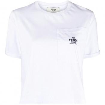 Women's Fendi Roma Cotton T-Shirt in White | Size Medium | FS9619ANQSF0ZNM