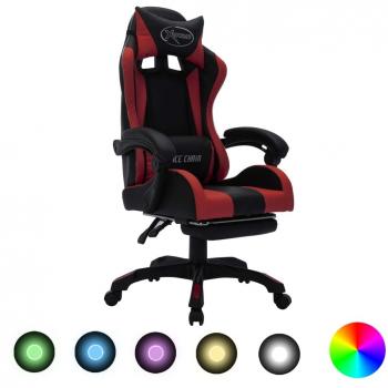 Silla gaming luces LED RGB cuero sintético color vino y negro