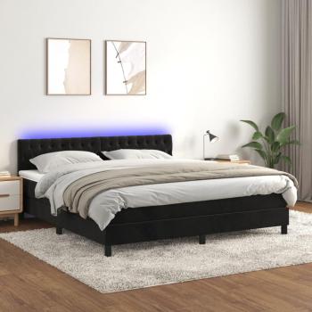 Cama box spring con colchón y LED negro 180x200 cm en terciopelo