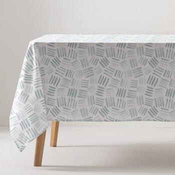 GAMUSI Mantel Antimanchas Impermeable de Algodón Tacto Tela Caída Natural Rectangular/Cuadrado 140x240cm Color Agua Geométrico Lavable