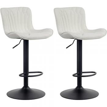 Set de 2 Taburetes de Bar Linus Ajustables en Tela Crema, con Respaldo y Función Giratoria