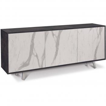 Aparador 3 Puertas Push-Pull Ossido Negro y Mármol Calacatta 177x41x74 cm