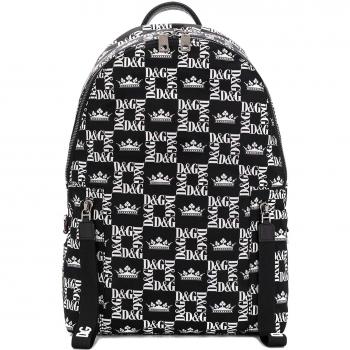 Dolce & Gabbana Black and White Crown Logo Nylon Backpack with Leather Accents for Men