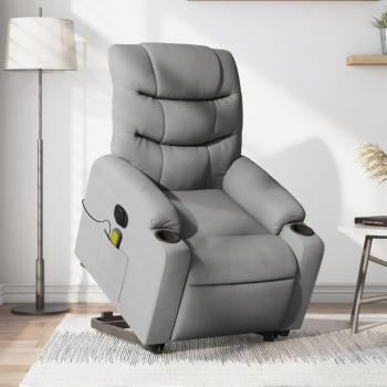 Sillón de masaje eléctrico reclinable elevable en tela gris claro, gris oscuro y negro - Sillón cómodo para dormitorio, silla relax y sofá