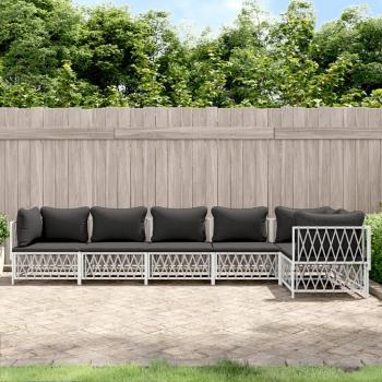 6-Piece White Steel Garden Lounge Set with Cushions