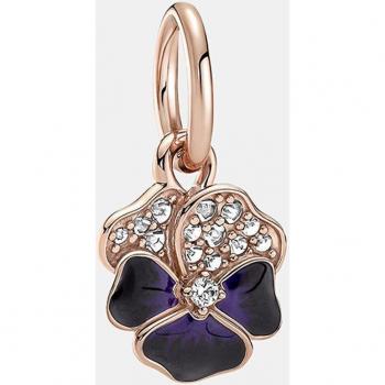 Pandora Charm Colgante Flor Pensamiento Morado en Oro Rosa de 14k con Circonitas 780776C01
