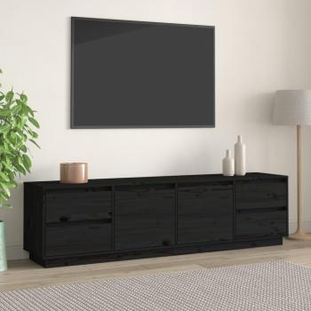 Mueble para TV negro de madera maciza de pino 176x37x47,5 cm