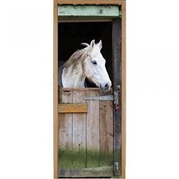 Pegatinas puerta, diseño de caballo en su box ref 304, 93 x 204 cm