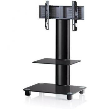 VCM Soporte vertical de TV Bilano negro cristal negro con estantes incluidas ruedas