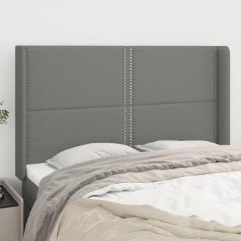Cabecero Oreja Gris 147x16x108/128cm en Tela con orejas de tela gris oscuro y dimensiones de 147 cm de ancho, 16 cm de grosor y altura ajustable entre 108 y 128 cm