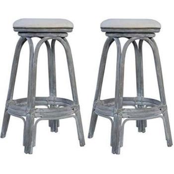 Set of 2 Grey Rattan Bar Stools