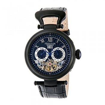 Heritor Automatic Ganzi Men's Semi-Skeleton Watch with Black Leather Band
