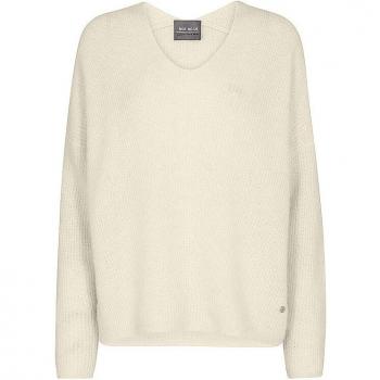 MOS MOSH Women's Thora V-Neck Knit Pullover Sweater in Ecru, Size M