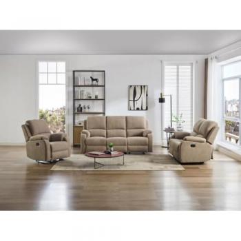 Sofá de 3 plazas y 2 asientos reclinables en microfibra taupe BRODY