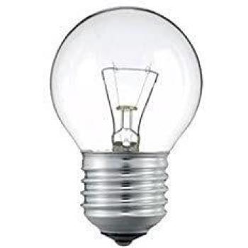 CLAR 70034. Bombilla incnadescente esférica clara 230V 25W 2700K E27. 220 Lumen. 1.000 Horas. Dimensiones: 72 X 45mm.