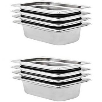 vidaXL 8X Bandejas Gastronorm de Alimentos GN 1/4 Utensilios Cocina Calientaplatos Plato Platillo Comida Buffet Baño María 65 mm Acero Inoxidable