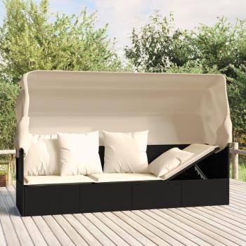vidaXL Outdoor Lounge Bed with Roof and Cushions Poly Rattan Multi Colours