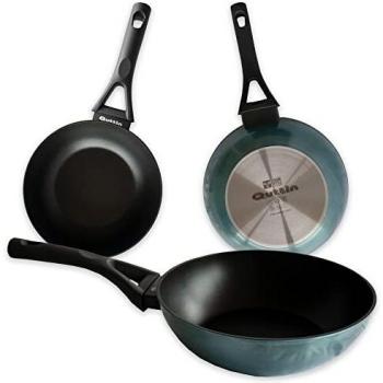 Quttin - Sartén Wok Antiadherente de inducción Venus con Mango. Para todo tipo de cocinas. Aluminio Forjado Doble Capa. Resistente Duradera Calidad. Color Azul. Wok 24 cm.