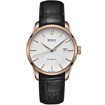 Mido Belluna II Men's 40mm Automatic Watch - Black, Rose Gold with Leather Strap