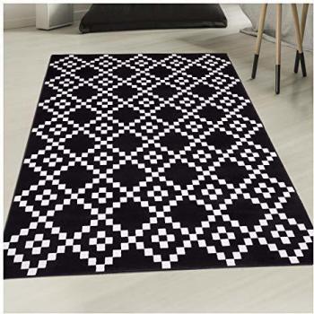 Alfombra Moderna Rectangular Negra 190x280 cm con Motivos Geométricos de Cemento