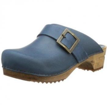 Sanita Urban | Zuecos Abiertos | Producto Artesanal Original para Mujer | Zuecos de Piel con Suela de Madera | Azul | 38 EU