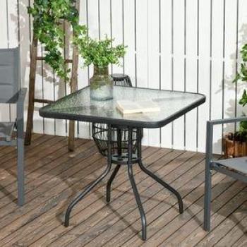 Mesa De Jardín Leno Outsunny Con Agujero Para Sombrilla Negro 72X76x76 Cm