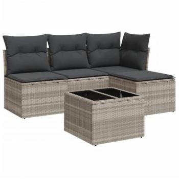 Set de Sofás Jardín y Cojines 5 pzas Ratán Sintético Gris Claro