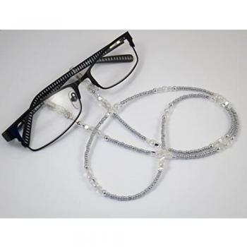 Gafas de sol/gafas collar de perlas de vidrio plata-crystal-blanco