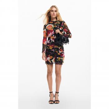 Desigual - Vestido corto de flores para mujer, negro, talla S