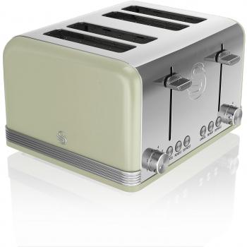 Tostadora Retro Swan de 4 Rebanadas - Verde con Funciones de Descongelar, Calentar y Cancelar - 1600W