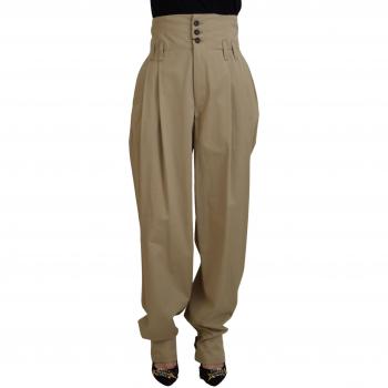 Dolce & Gabbana Elegant High Waist Tapered Trousers, Brown Cotton, Size: IT40|S
