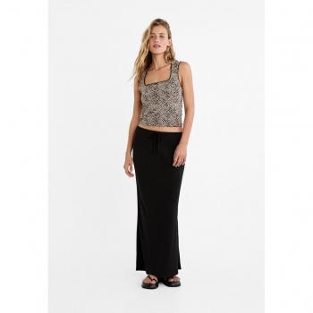 Stradivarius Black Drawstring Linen Blend Midi Skirt for Women - Size M