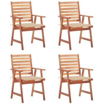 Outdoor Dining Chairs Set of 4 with Cushions Solid Acacia Wood
